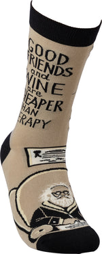 Load image into Gallery viewer, &quot;Friends and Wine are Cheaper Than Therapy&quot; Socks
