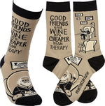 Load image into Gallery viewer, &quot;Friends and Wine are Cheaper Than Therapy&quot; Socks
