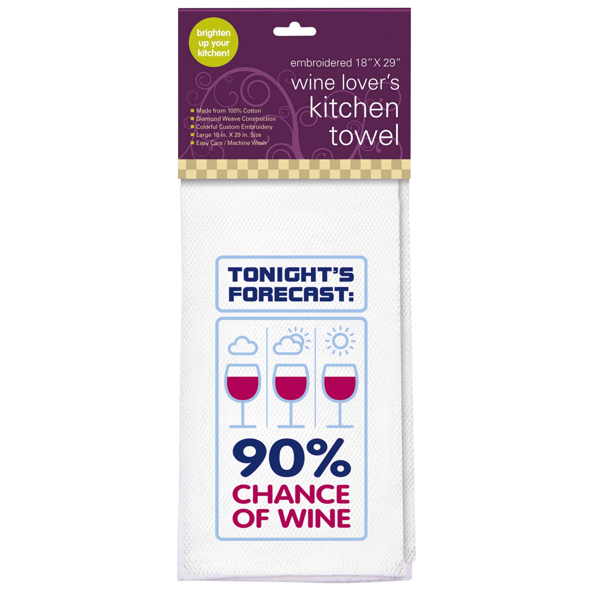 "Chance of Wine" Embroidered Kitchen Towel