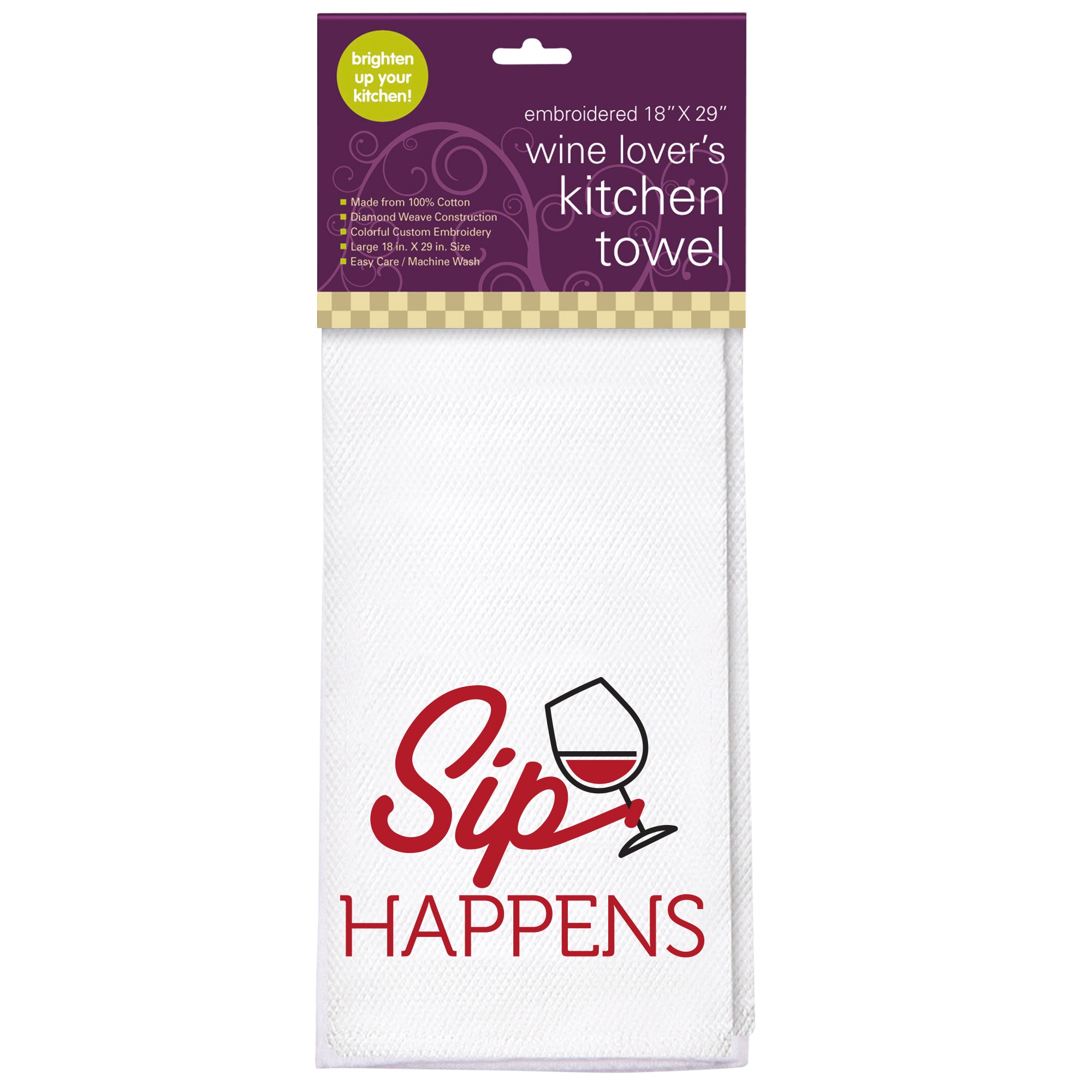 "Sip Happens" Embroidered Kitchen Towel