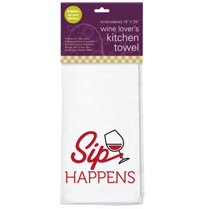 "Sip Happens" Embroidered Kitchen Towel