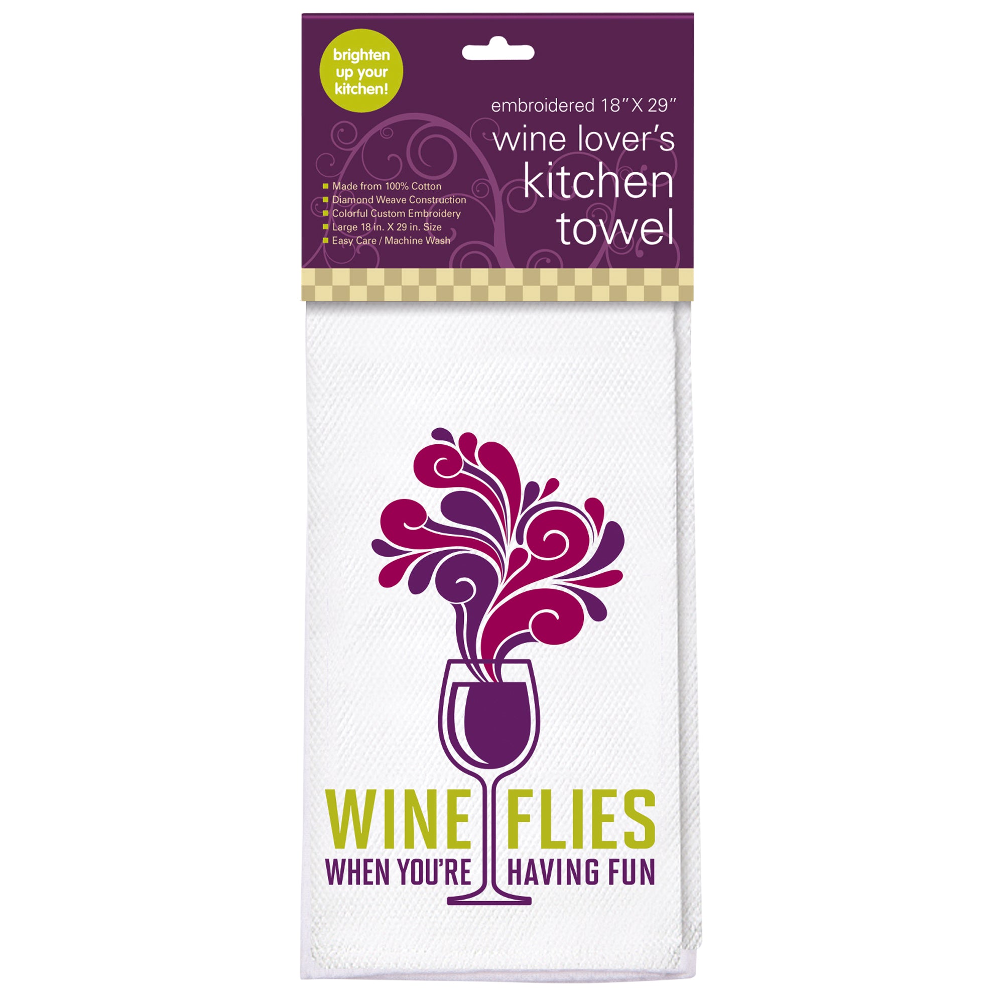 "Wine Flies" Embroidered Kitchen Towel