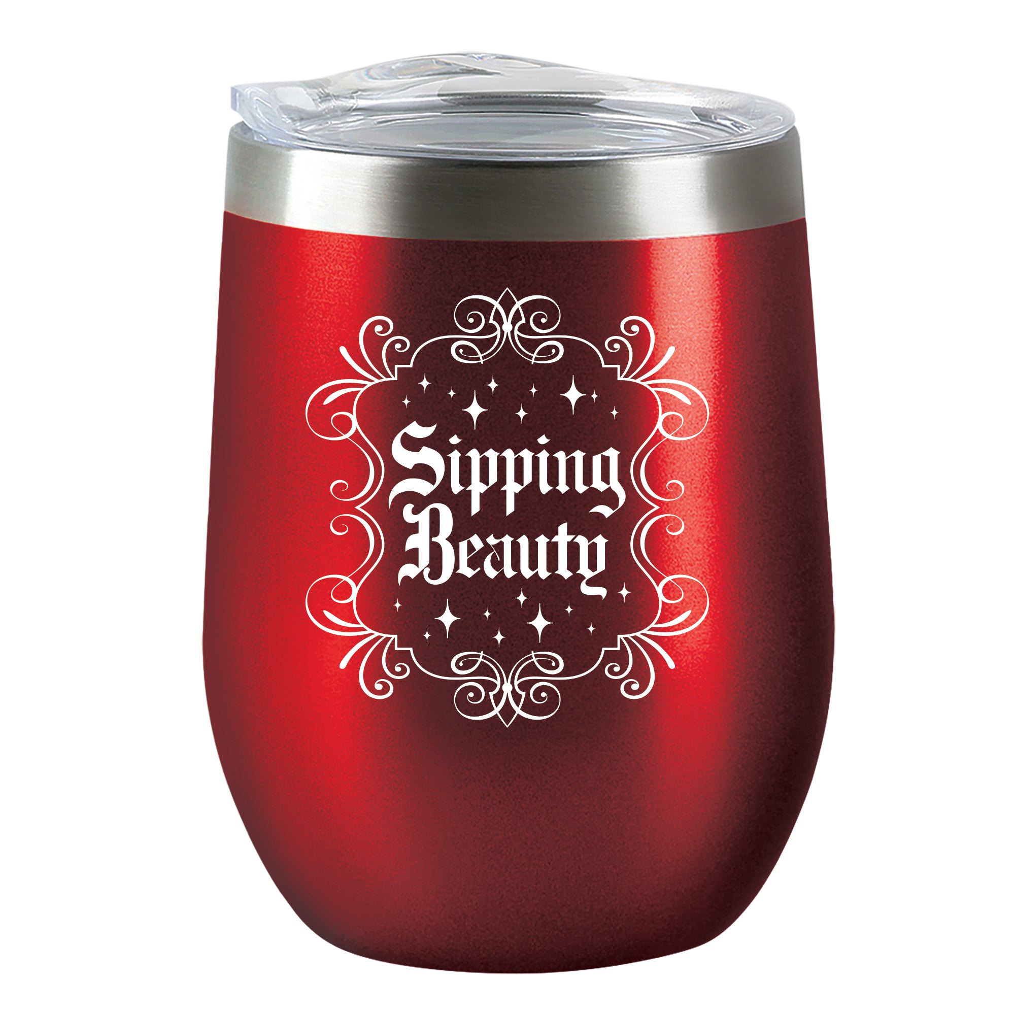 "Sipping Beauty" Red Insulated Wine Tumbler with Cover