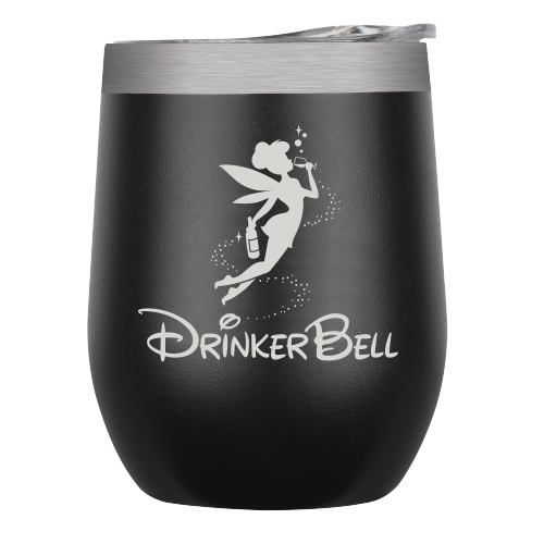 "Drinker Bell" Black or Red Insulated Wine Tumbler with Cover