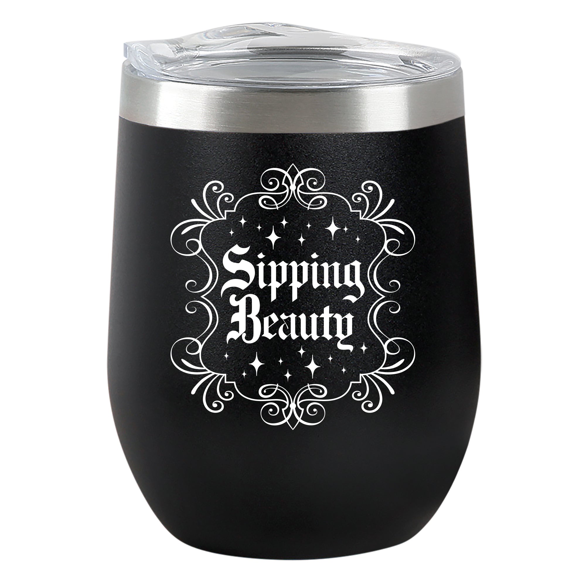 "Sipping Beauty" Black Insulated Wine Tumbler with Cover