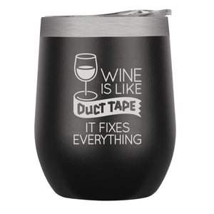 "Duct Tape" Black Insulated Wine Tumbler with Cover