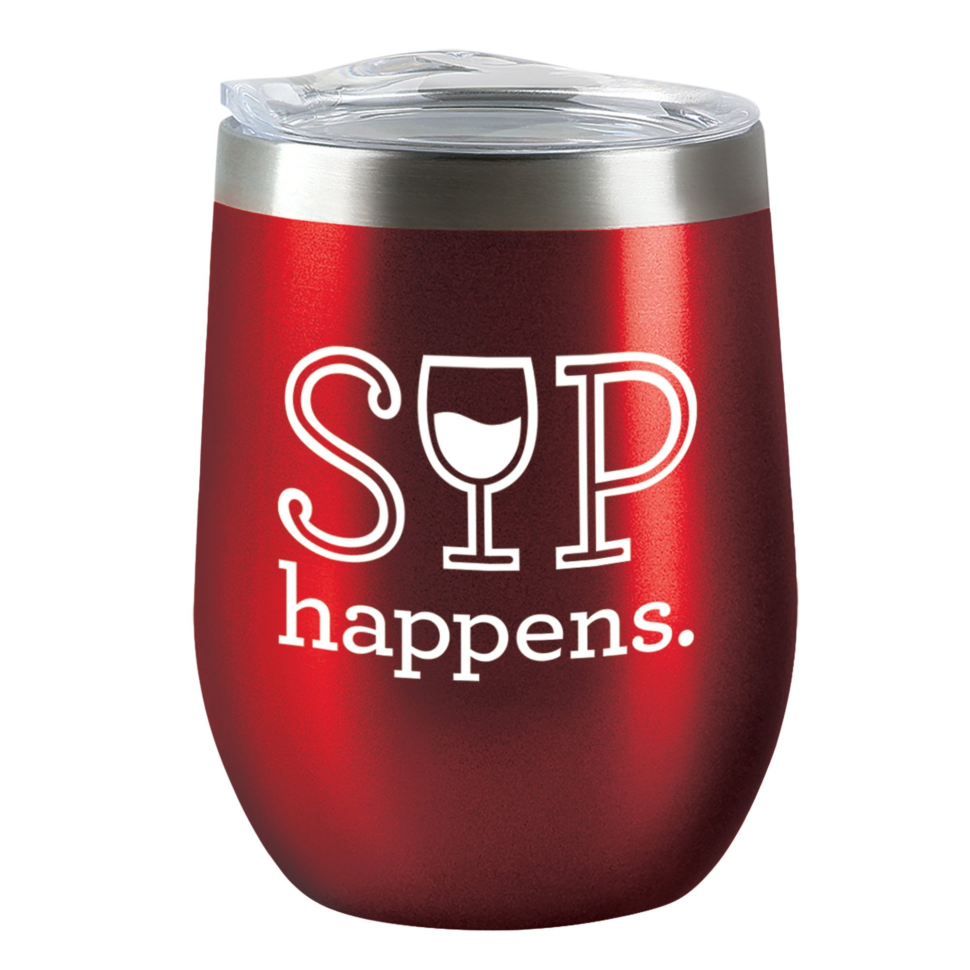 "Sip Happens" Red Insulated Wine Tumbler with Cover