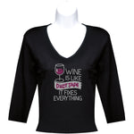 Load image into Gallery viewer, Rhinestone 3/4 Sleeve V-Neck Wine Shirts (Multiple Shirt Wordings To Choose From)
