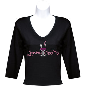 Rhinestone 3/4 Sleeve V-Neck Wine Shirts (Multiple Shirt Wordings To Choose From)