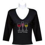 Load image into Gallery viewer, Rhinestone 3/4 Sleeve V-Neck Wine Shirts (Multiple Shirt Wordings To Choose From)
