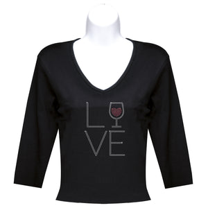 Rhinestone 3/4 Sleeve V-Neck Wine Shirts (Multiple Shirt Wordings To Choose From)