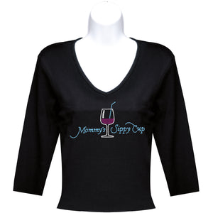 Rhinestone 3/4 Sleeve V-Neck Wine Shirts (Multiple Shirt Wordings To Choose From)