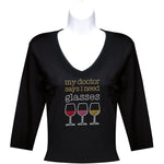 Load image into Gallery viewer, Rhinestone 3/4 Sleeve V-Neck Wine Shirts (Multiple Shirt Wordings To Choose From)
