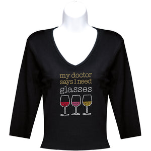 Rhinestone 3/4 Sleeve V-Neck Wine Shirts (Multiple Shirt Wordings To Choose From)