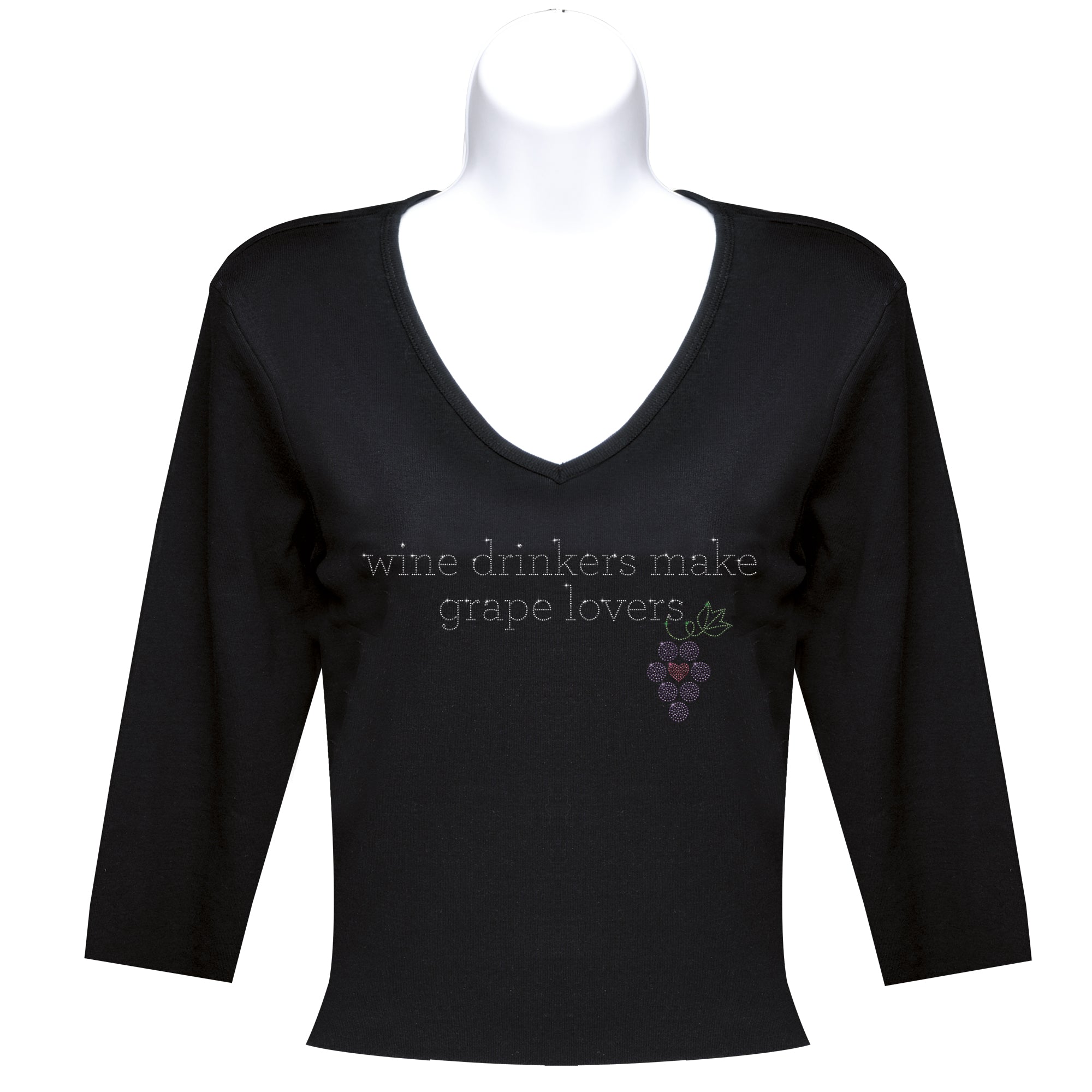 Rhinestone 3/4 Sleeve V-Neck Wine Shirts (Multiple Shirt Wordings To Choose From)