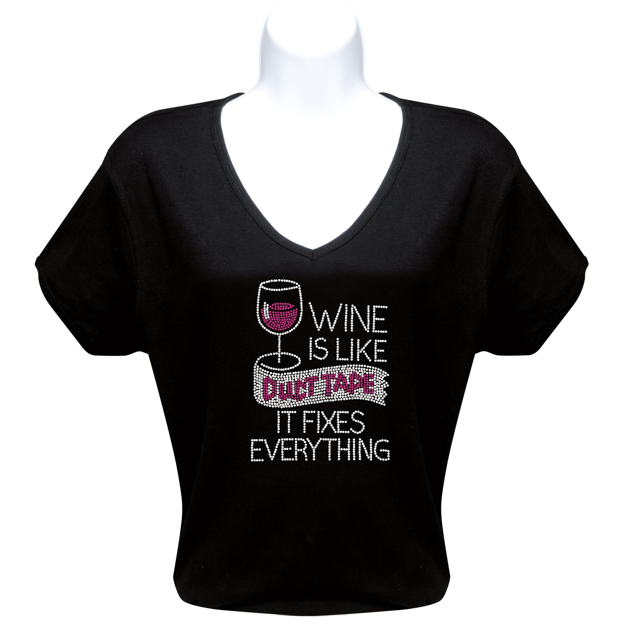 Rhinestone Short Sleeve V-Neck Wine Shirts (Multiple Shirt Wordings to Choose From)