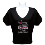 Load image into Gallery viewer, Rhinestone Short Sleeve V-Neck Wine Shirts (Multiple Shirt Wordings to Choose From)
