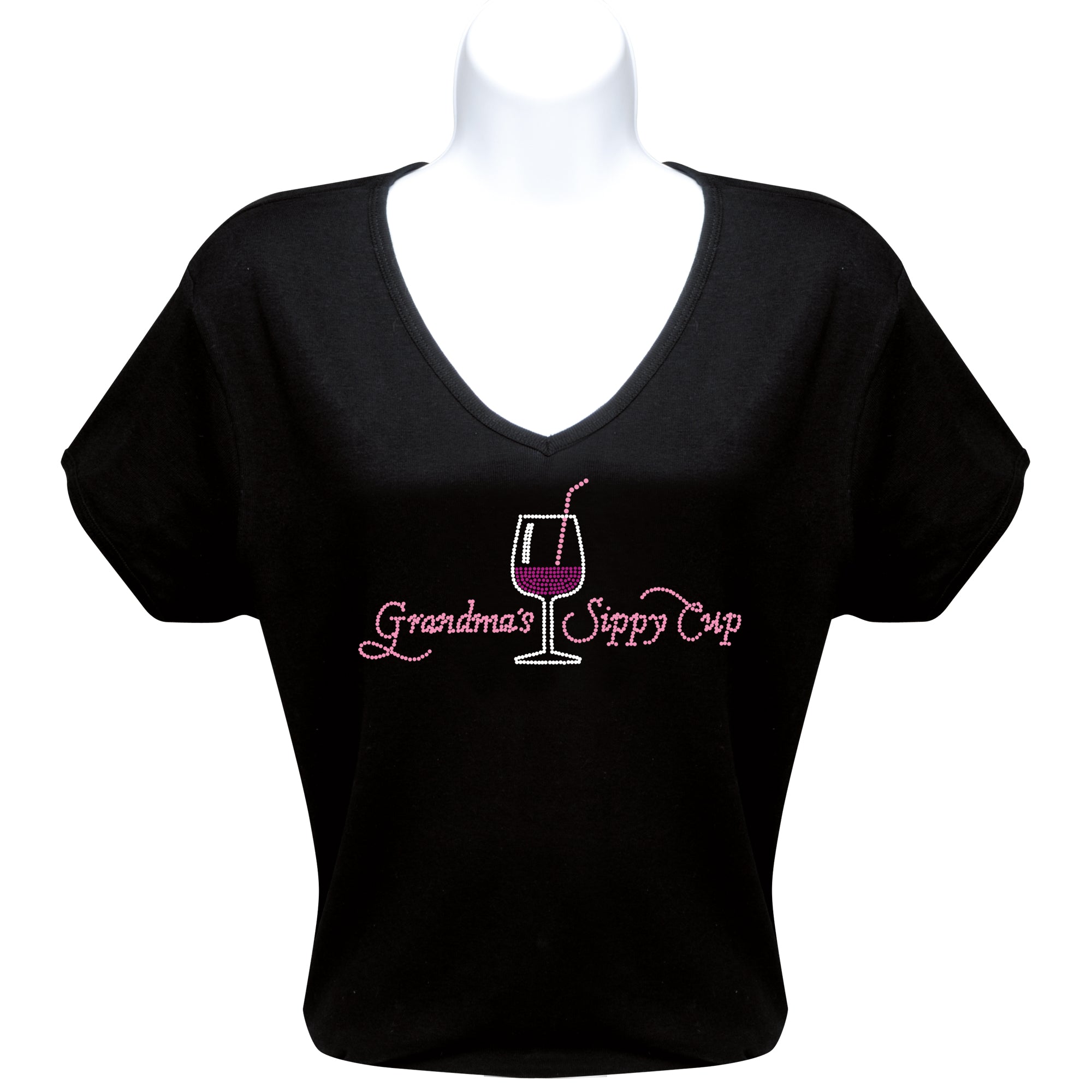 Rhinestone Short Sleeve V-Neck Wine Shirts (Multiple Shirt Wordings to Choose From)