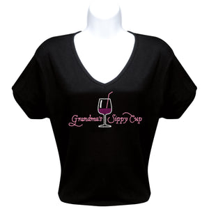 Rhinestone Short Sleeve V-Neck Wine Shirts (Multiple Shirt Wordings to Choose From)