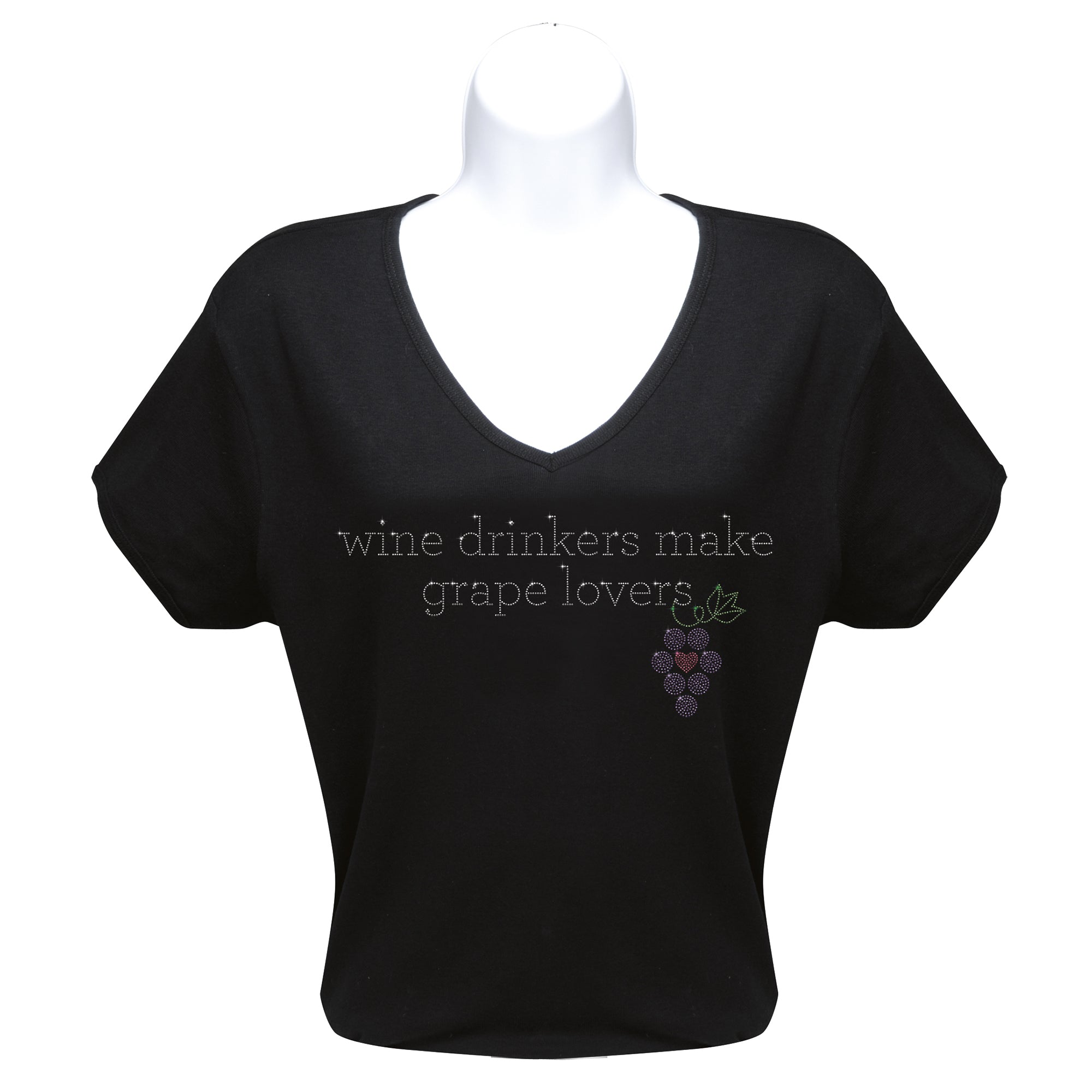 Rhinestone Short Sleeve V-Neck Wine Shirts (Multiple Shirt Wordings to Choose From)