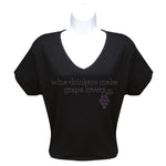 Load image into Gallery viewer, Rhinestone Short Sleeve V-Neck Wine Shirts (Multiple Shirt Wordings to Choose From)
