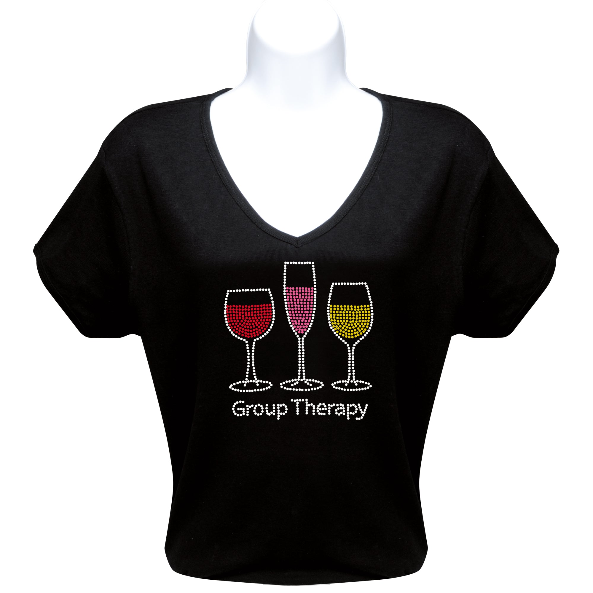 Rhinestone Short Sleeve V-Neck Wine Shirts (Multiple Shirt Wordings to Choose From)