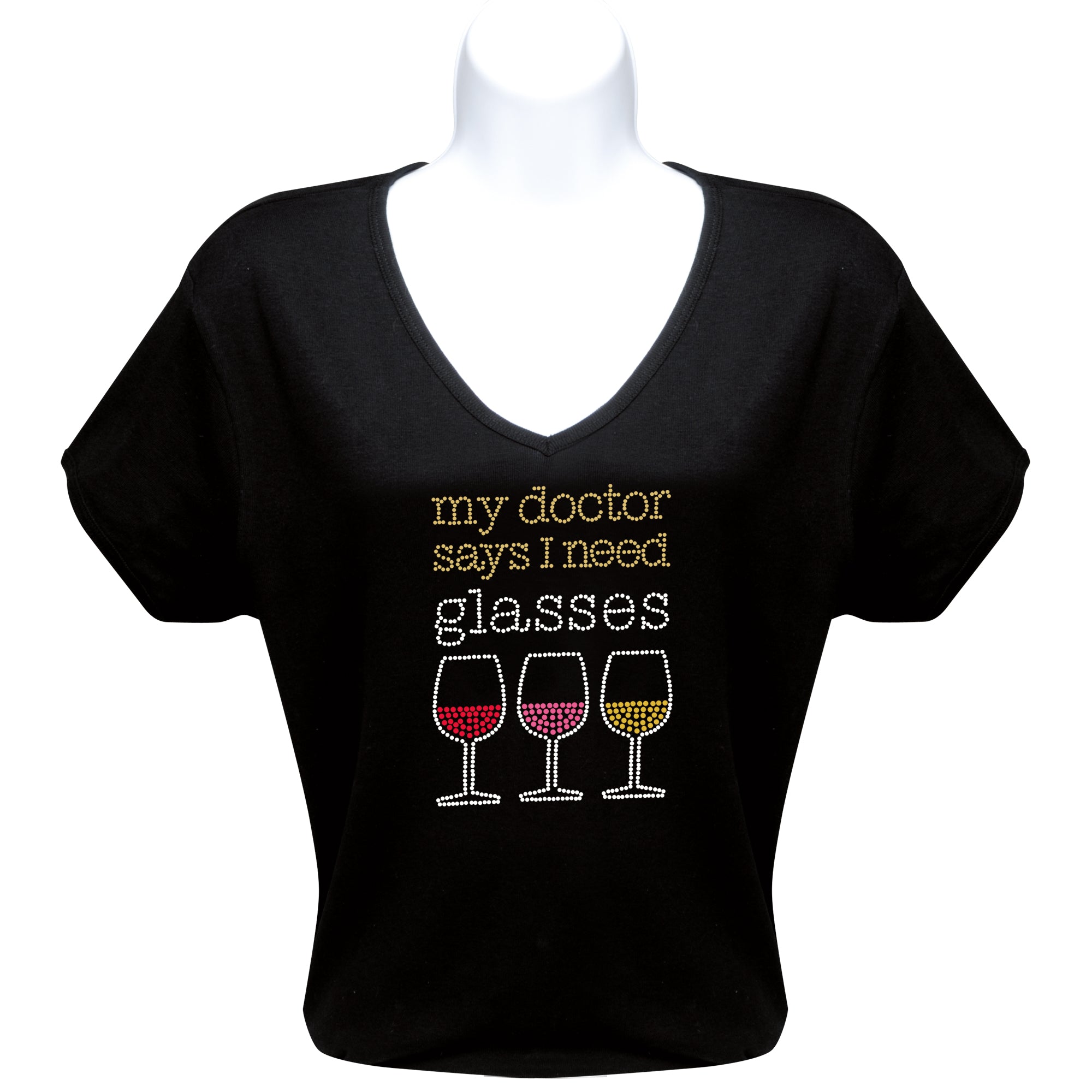 Rhinestone Short Sleeve V-Neck Wine Shirts (Multiple Shirt Wordings to Choose From)