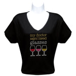 Load image into Gallery viewer, Rhinestone Short Sleeve V-Neck Wine Shirts (Multiple Shirt Wordings to Choose From)
