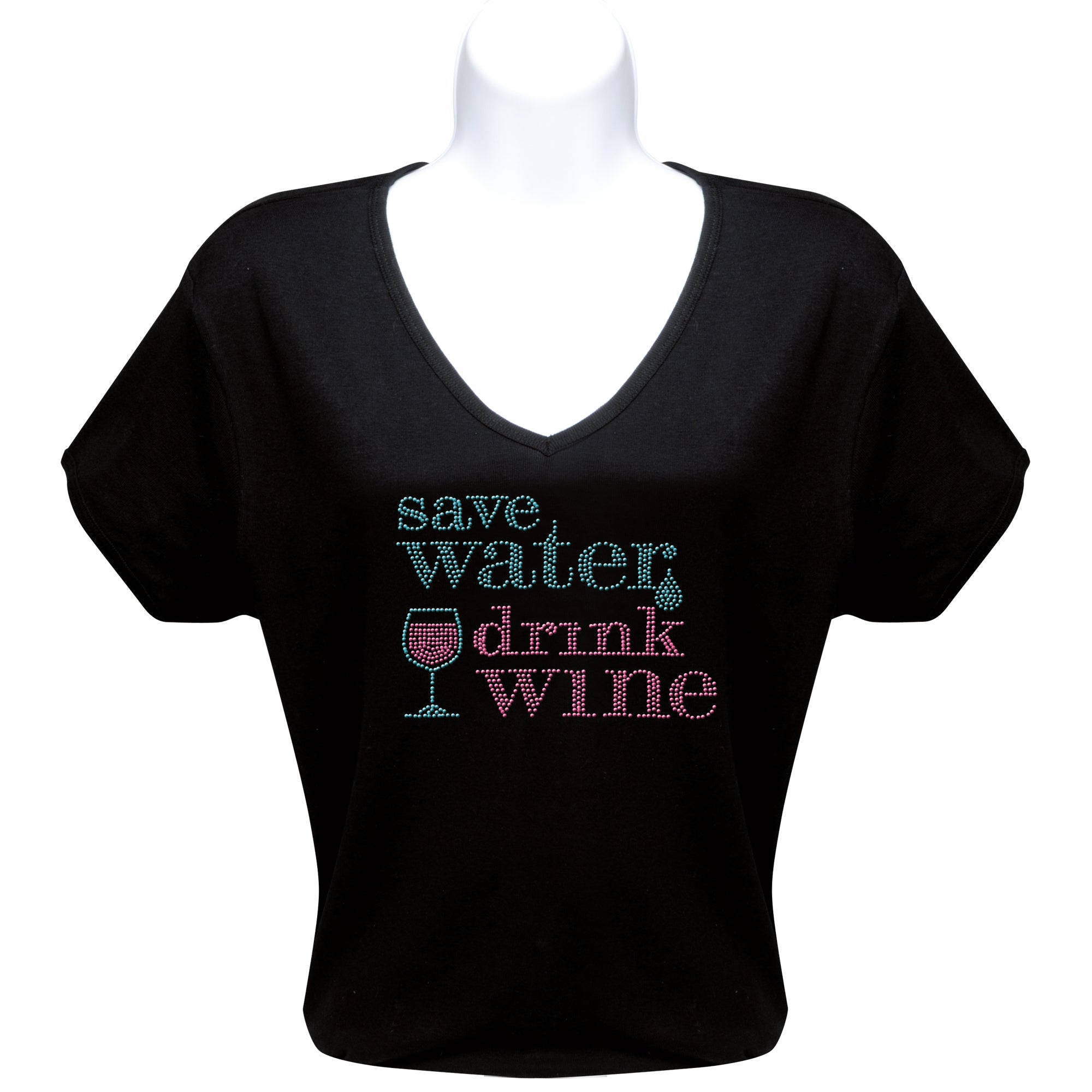 Rhinestone Short Sleeve V-Neck Wine Shirts (Multiple Shirt Wordings to Choose From)