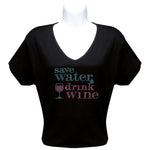 Load image into Gallery viewer, Rhinestone Short Sleeve V-Neck Wine Shirts (Multiple Shirt Wordings to Choose From)
