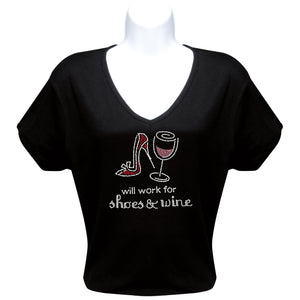 Rhinestone Short Sleeve V-Neck Wine Shirts (Multiple Shirt Wordings to Choose From)