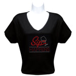 Load image into Gallery viewer, Rhinestone Short Sleeve V-Neck Wine Shirts (Multiple Shirt Wordings to Choose From)
