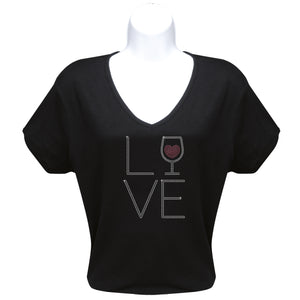 Rhinestone Short Sleeve V-Neck Wine Shirts (Multiple Shirt Wordings to Choose From)