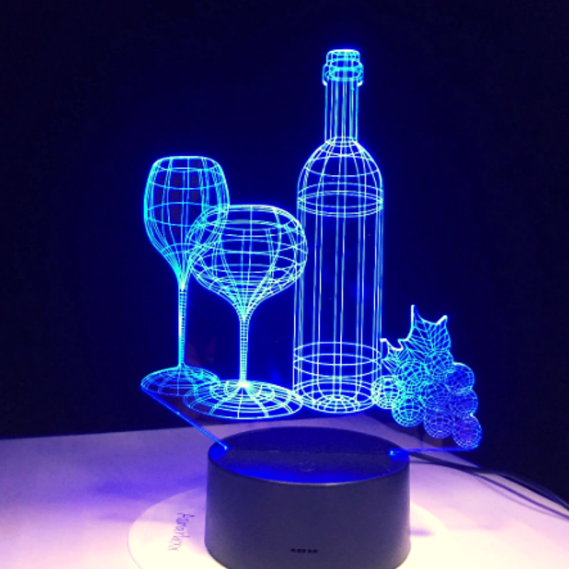 Wine Glass & Bottle 3D LED Optical Illusion Table Mood Lamp