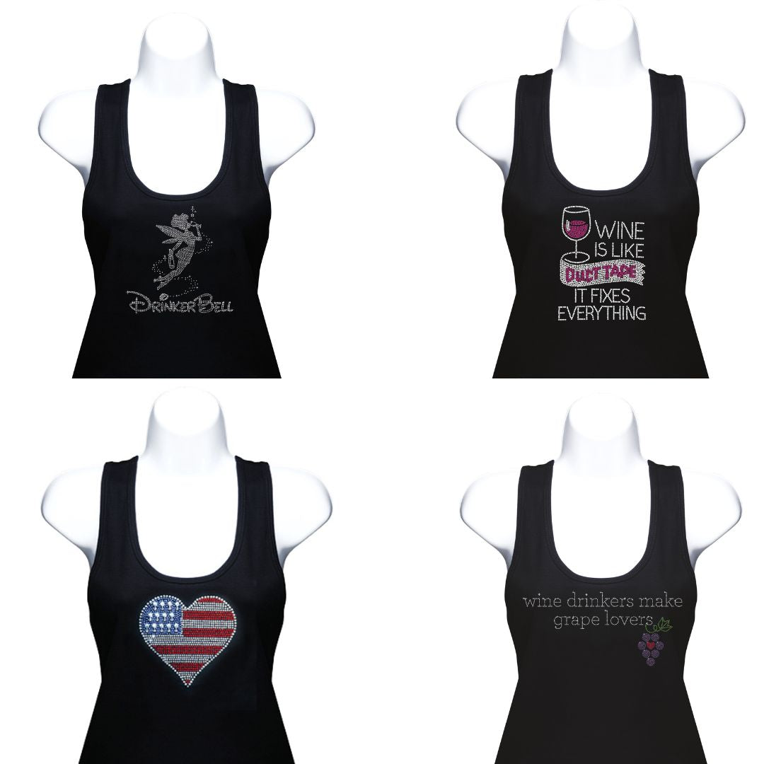 Rhinestone Tank Tops (Multiple Shirt Wordings To Choose From)