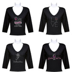 Load image into Gallery viewer, Rhinestone 3/4 Sleeve V-Neck Wine Shirts (Multiple Shirt Wordings To Choose From)
